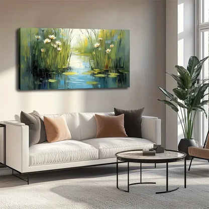 Serene Pond & for Lotus Flower Wall Art canvas office home room framed 120x60cm - Bella Home Decor