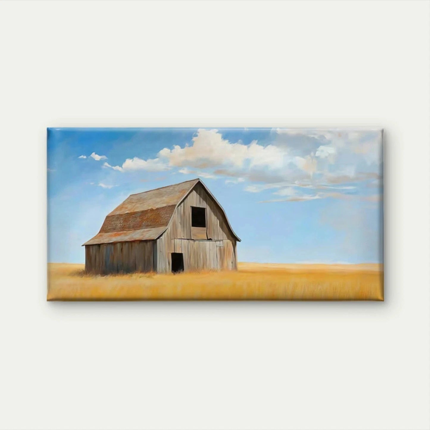 Wooden Barn in Wheat Field Wall Art Canvas Office Home Room Framed 120x60cm