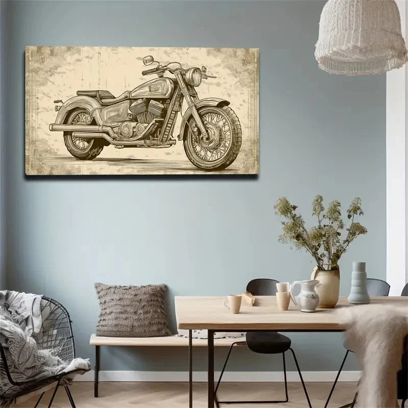 Vintage A Motorcycle Wall Art Canvas Office Home Room Framed 120x60cm