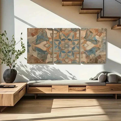 3pcs Abstract Floral Symmetrical Geometric Wall Art Canvas Unframed - High Quality Print 100% Australian Made Wall Canvas - Bella Home Decor