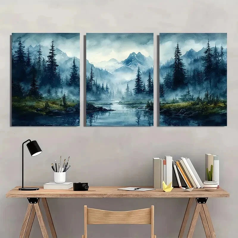 3pcs Abstract Ocean Wave Blue & Green Minimalist Metal Print Ready to Hang Art - Bella Home Decor