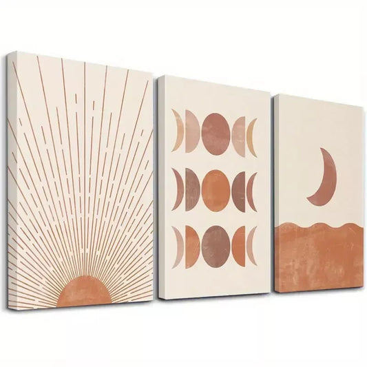 3pcs Abstract Art Coral Pink Minimalist Shapes Wall Art Set Canvas Framed 50x70cm - High Quality Print 100% Australian Made Wall Canvas Ready to Hang