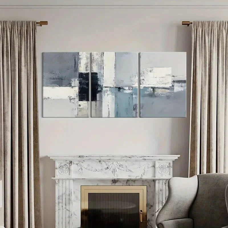 3pcs Geometric Design Monochrome Palette Texture Metal Print Ready to Hang Art - Bella Home Decor
