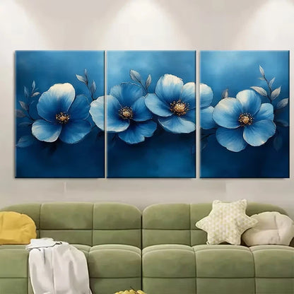 3pcs , Blue Floral Watercolour Metal Print Ready to Hang Art - Bella Home Decor