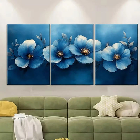 3pcs , Blue Floral Watercolour Metal Print Ready to Hang Art
