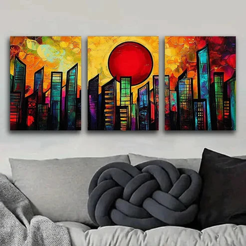 3pcs Abstract Cityscape Darkness Color Perfect Wall Art Set Canvas Unframed - High Quality Print 100% Australian Made Wall Canvas - Bella Home Decor