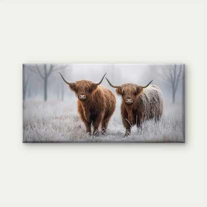 Scottish Highland Cattle Wall Art Canvas Office Home Room Framed 120x60cm