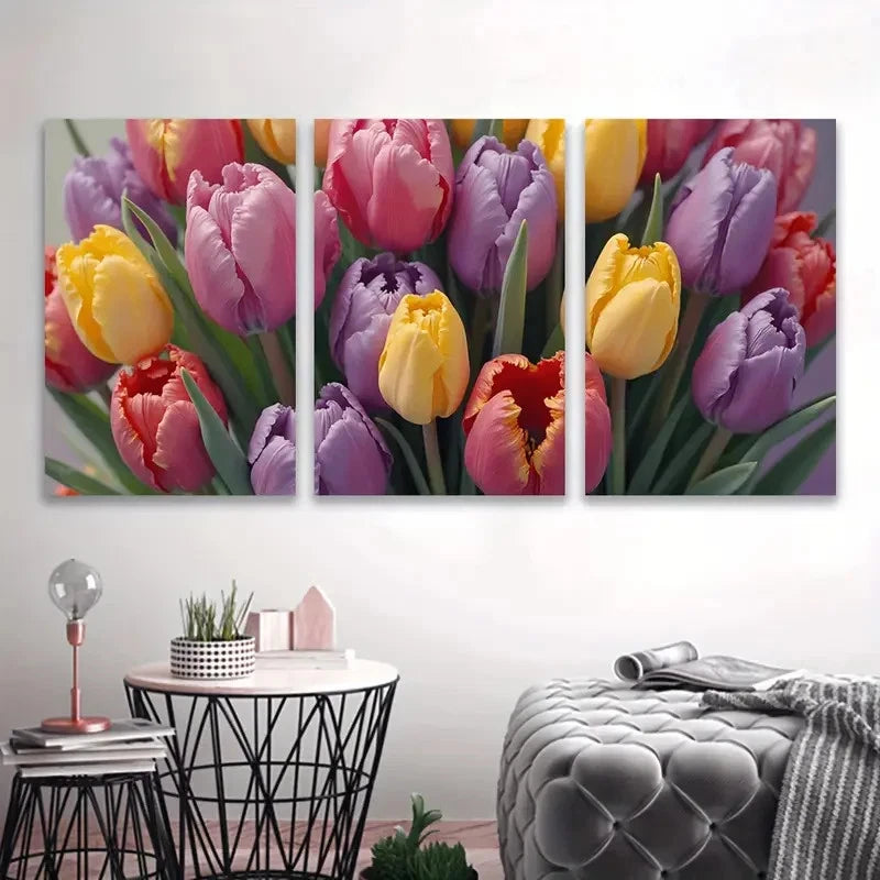 3pcs Colorful Tulip Floral Painting Wall Art Set Canvas Framed 60x90cm - High Quality Print 100% Australian Made Wall Canvas Ready to Hang - Bella Home Decor