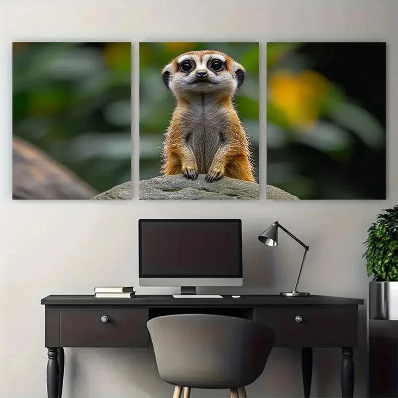 3pcs Meerkat on Rock Nature Photography Metal Print Ready to Hang Art - Bella Home Decor