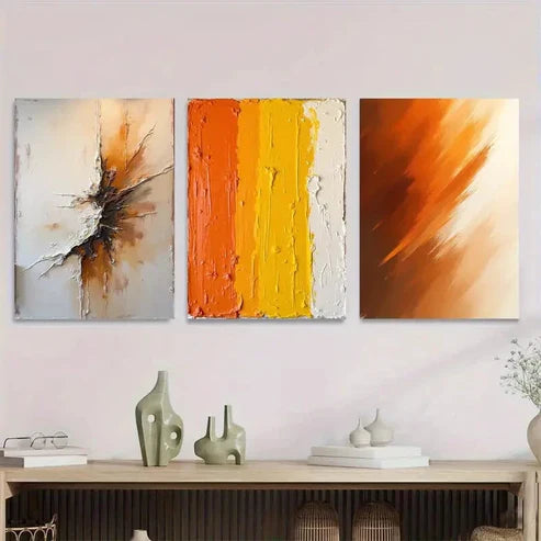 3pcs Abstract Vibrant Orange, Yellow & White Canvas Unframed - High Quality Print 100% Australian Made Wall Canvas - Bella Home Decor