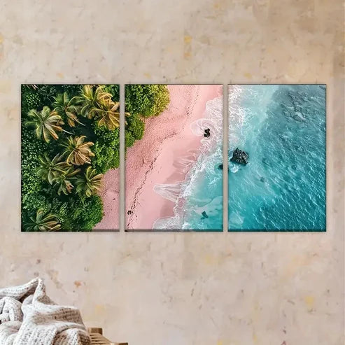 3pcs Tropical Beach Scene with Palm Trees  Wall Art Set Canvas Unframed - High Quality Print 100% Australian Made Wall Canvas - Bella Home Decor