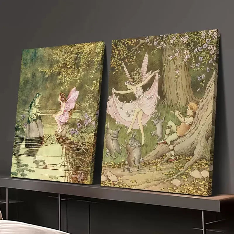 2pcs Whimsical Forest Scene Painting Canvas Framed 50x75cm - High Quality Print 100% Australian Made Wall Canvas Ready to Hang - Bella Home Decor