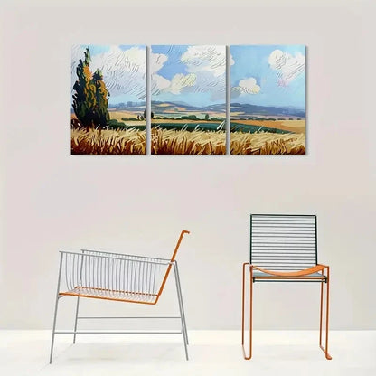 3pcs Abstract Wheat Field and Blue Sky Metal Print Ready to Hang Art - Bella Home Decor