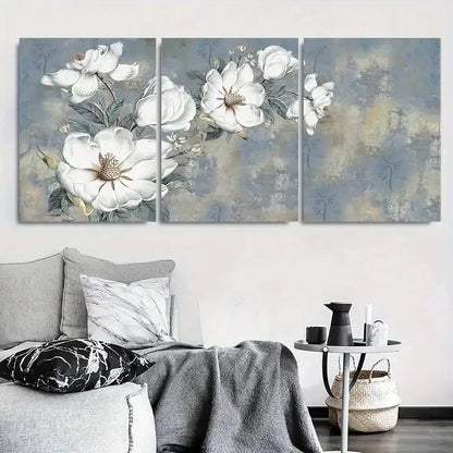 3pcs White Magnolia Floral Botanical Wall Art Set Canvas Framed 60x90cm - High Quality Print 100% Australian Made Wall Canvas Ready to Hang