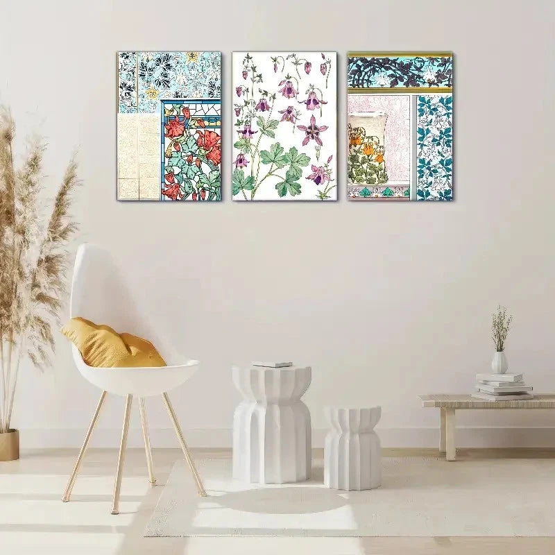 3pcs Foxgloves & Violets Design Metal Print Ready to Hang Art - Bella Home Decor