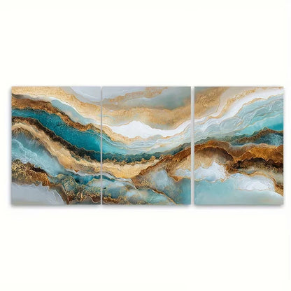 3pcs Luxury Golden Seascape Artwork Metal Print Ready to Hang Art - Bella Home Decor
