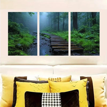 3pcs Nature-Inspired Rainforest Walkway Wall Art Set Canvas Framed 50x70cm - High Quality Print 100% Australian Made Wall Canvas Ready to Hang