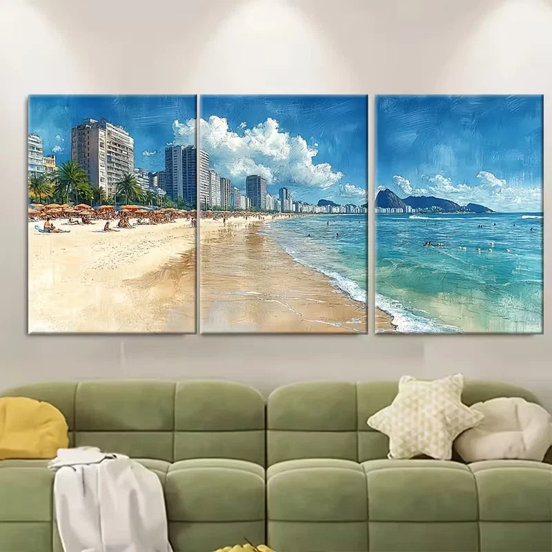 3pcs Copacabana Beach Metal Print Ready to Hang Art - Bella Home Decor