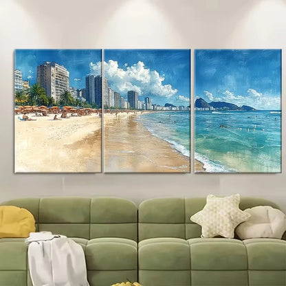 3pcs Copacabana Beach Metal Print Ready to Hang Art - Bella Home Decor