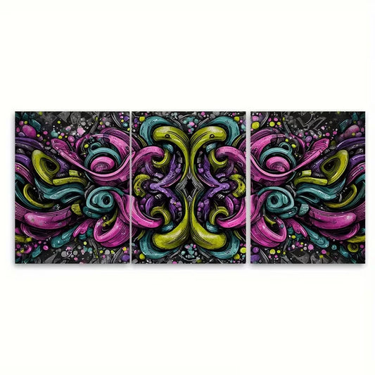 3pcs Colorful Swirls & Geometric Patterns Metal Print Ready to Hang Art