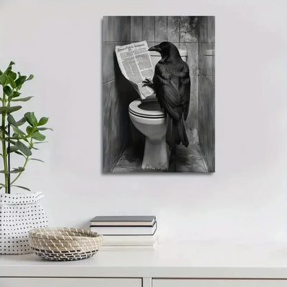 Contemporary Black Crow Reading Newspaper Painting 40x60cm Metal Print Ready to Hang