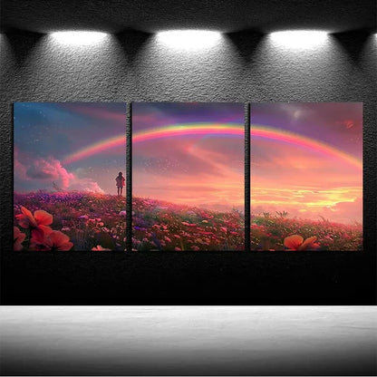 3pcs Vibrant Charming Rainbow & Girl Design Metal Print Ready to Hang Art - Bella Home Decor