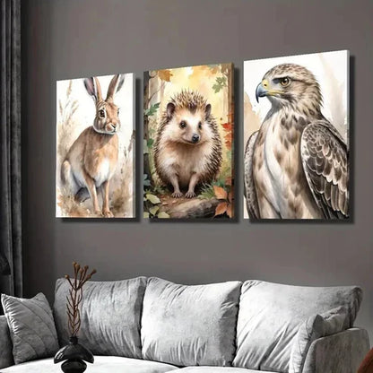 3pcs Aesthetic Watercolor Rabbit Hedgehog Eagle  Wall Art Set Canvas Unframed - High Quality Print 100% Australian Made Wall Canvas - Bella Home Decor