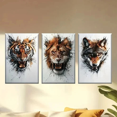 3pcs Angry Animal Portrait Tiger Lion Wolf Wall Art Canvas Unframed – High Quality Print 100% Australian Made Wall Canvas - Bella Home Decor