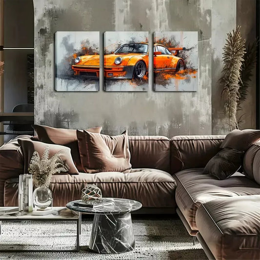 3pcs Vibrant Orange Sports Car Triptych Wall Art Set Canvas Framed 40x60cm - High Quality Print 100% Australian Made Wall Canvas Ready to Hang