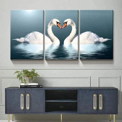3pcs   Romantic Heart-Shaped Swans Metal Print Ready to Hang Art