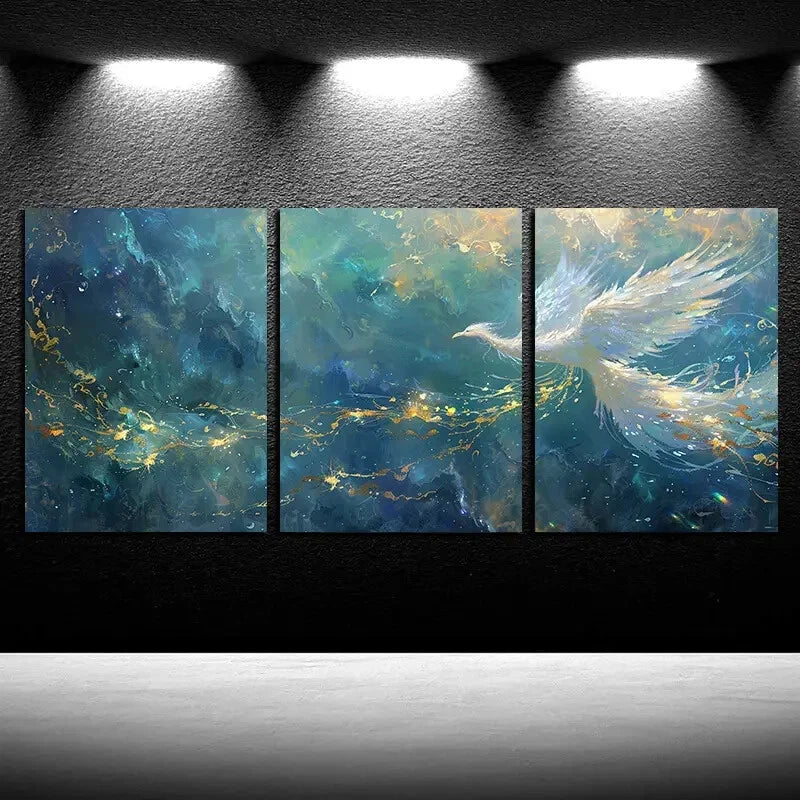 3pcs Phoenix with Golden Accent Design Metal Print Ready to Hang Art - Bella Home Decor