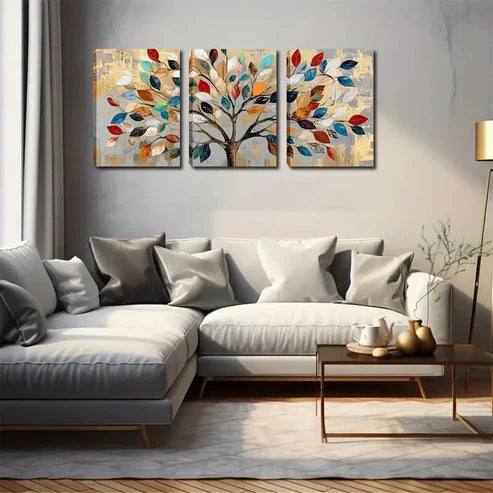 3pcs Tree Colorful Leaf Design Décor Perfect Wall Art Canvas Unframed - High Quality Print 100% Australian Made Wall Canvas