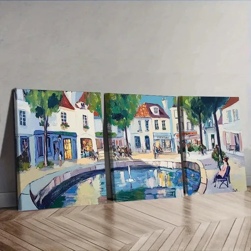 3pcs Ancient city canal Painting Wall Art Set Canvas Unframed - High Quality Print 100% Australian Made Wall Canvas - Bella Home Decor