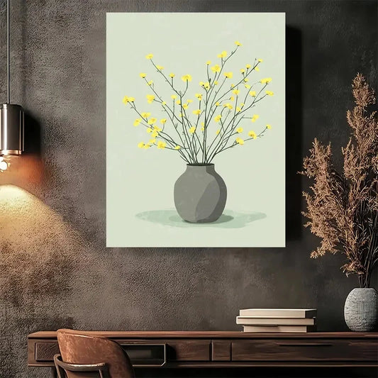 Modern Minimalist Yellow Flower Painting 40x60cm Metal Print Ready to Hang