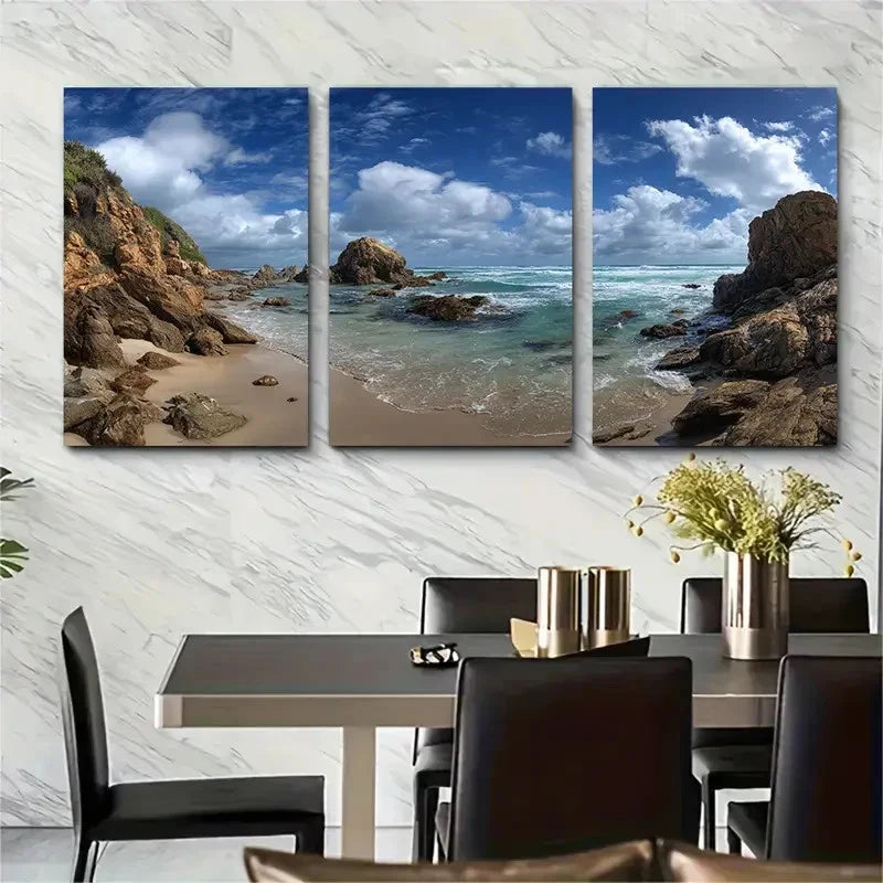 3pcs Misty Beach Seascape Photography Australia Wall Art Set Canvas Framed 40x60cm - High Quality Print 100% Australian Made Wall Canvas Ready to Hang