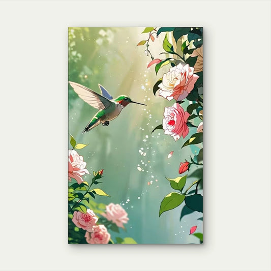 Hummingbird Bliss Elegant Oil Painting  60x90cm Metal Print Ready to Hang