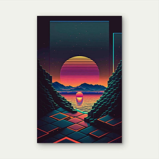 Retro Neon Sunset 60x90cm Metal Print Ready to Hang