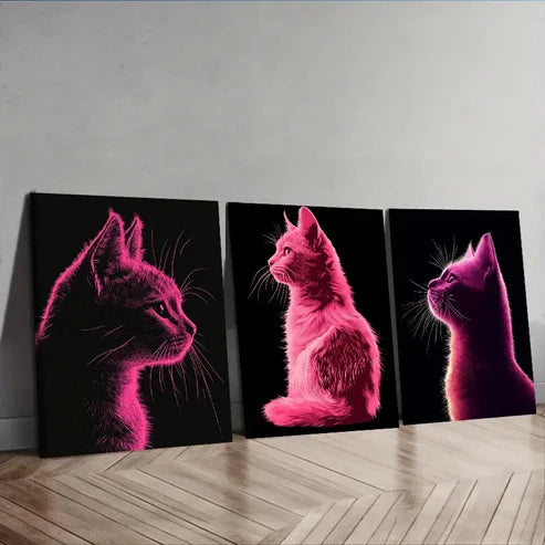 3pcs Vector Illustration Cat, Luxurious Wall Art Canvas Unframed - High Quality Print 100% Australian Made Wall Canvas