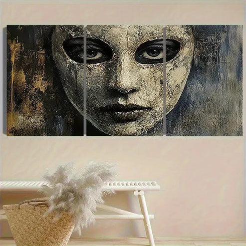 3pcs Mysterious Mask Art Print Wall Art Canvas Unframed - High Quality Print 100% Australian Made Wall Canvas - Bella Home Decor
