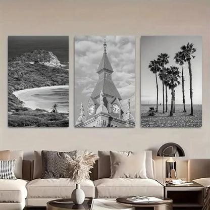 3pcs Half Moon Bay Scenery with Coastal Cliffs Metal Print Ready to Hang Art