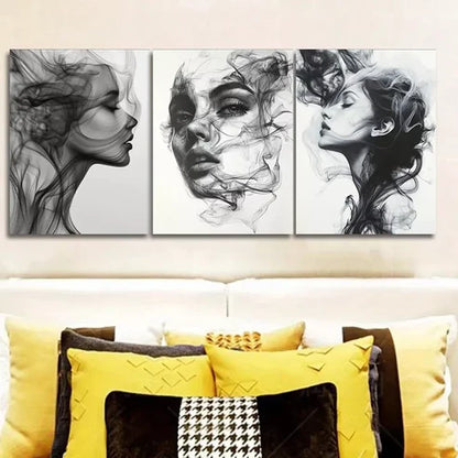 3pcs Stunning Woman Created From Smoke Wall Art Set Canvas Unframed - High Quality Print 100% Australian Made Wall Canvas