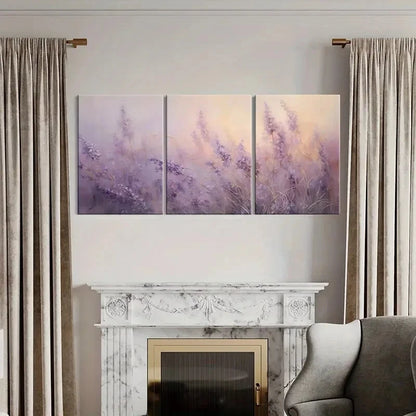 3pcs Lavender Field Soft Pastels Serene Landscape Metal Print Ready to Hang Art - Bella Home Decor
