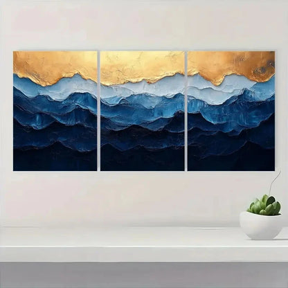3pcs Minimalist Blue and White Texture Painting Metal Print Ready to Hang Art - Bella Home Decor