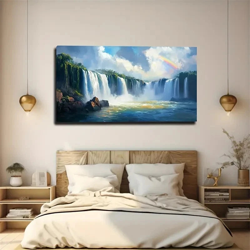 Stunning Rainbow Waterfall Wall Art Canvas Office Home Room Framed 120x60cm