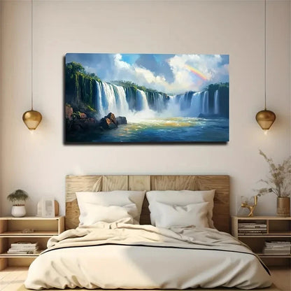 Stunning Rainbow Waterfall Wall Art Canvas Office Home Room Framed 120x60cm