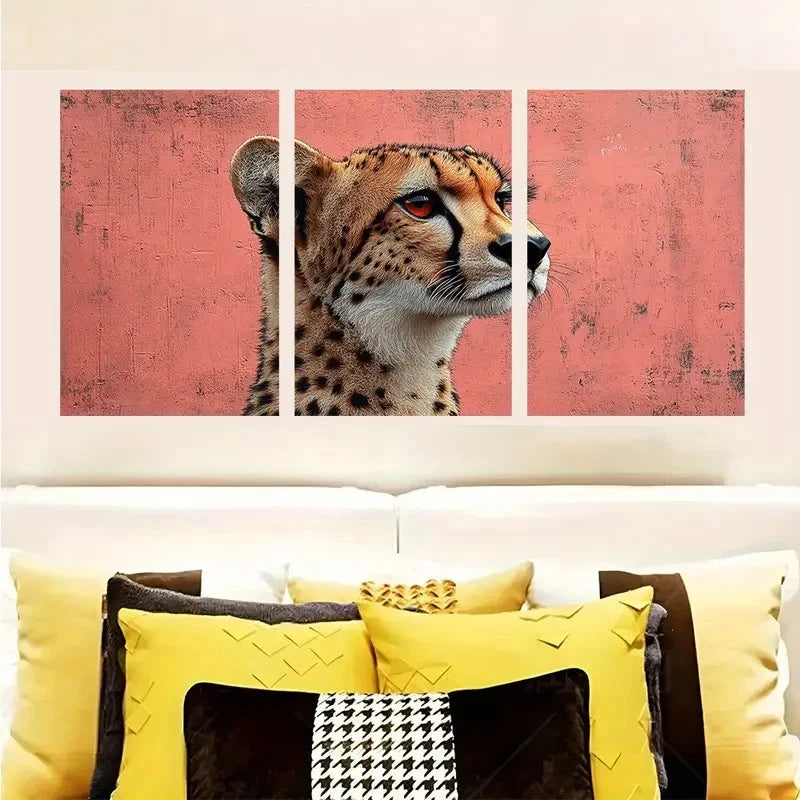 3pcs Crimson Eyed Hunter Cheetah Wall Art Set Canvas Framed 60x90cm - High Quality Print 100% Australian Made Wall Canvas Ready to Hang - Bella Home Decor