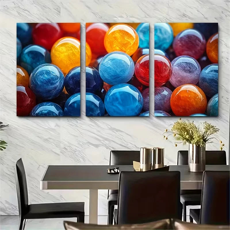 3pcs Colorful Marbles Metal Print Ready to Hang Art - Bella Home Decor