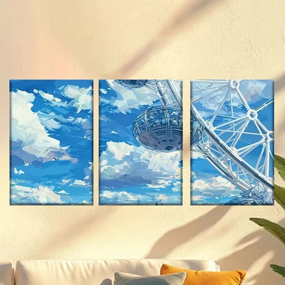 3pcs Fascinating Sky Ferris Wheel Posters Wall Art Set Canvas Framed 60x90cm - High Quality Print 100% Australian Made Wall Canvas Ready to Hang