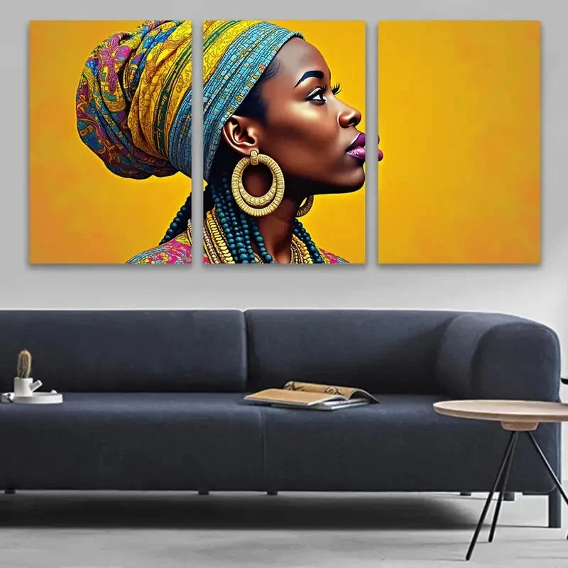 3pcs Vibrant African Women Art Wall Art Set Canvas Framed 40x60cm - High Quality Print 100% Australian Made Wall Canvas Ready to Hang