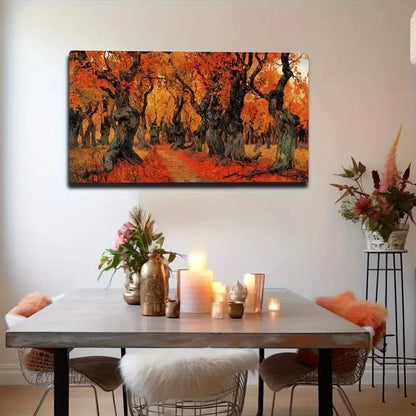 Vibrant Autumn Forest Scene Wall Art Canvas Office Home Room Framed 120x60cm
